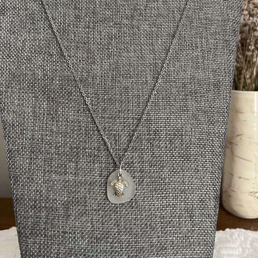 Genuinely seaglass turtle necklace